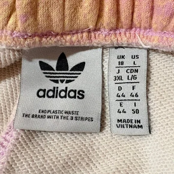 Adidas Originals Tie Dye Fleece Shorts Women’s Large Pink Yellow Trefoil HL6609 - Picture 3 of 9